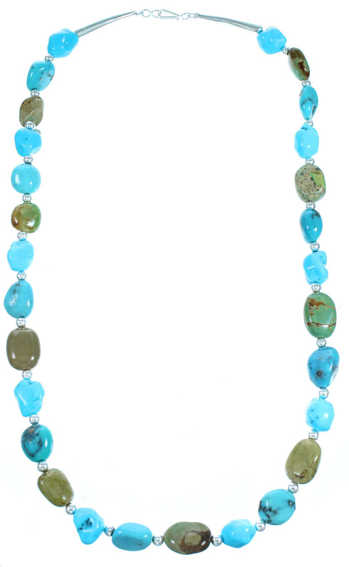 Turquoise Southwestern Genuine Sterling Silver Bead Necklace LX114238